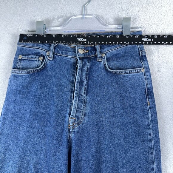 NA-KD Tapered Leg Jeans Women's Size 38 Button Fly High Rise Blue Flat Front - Picture 7 of 11